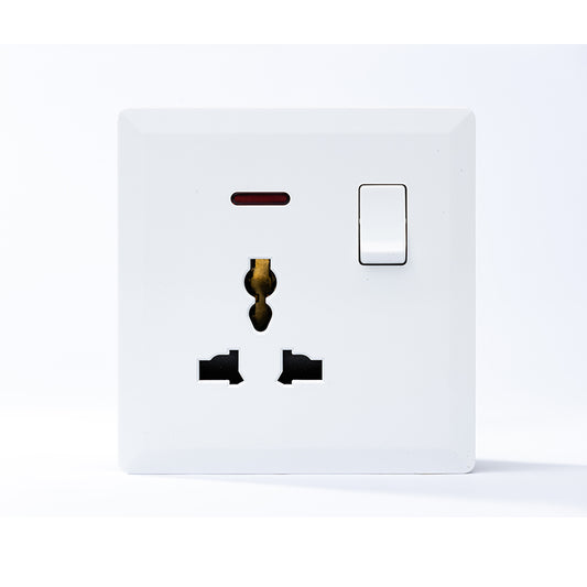 Switched 3 Pin Universal Socket With Neon (White) - #S7.0-015W