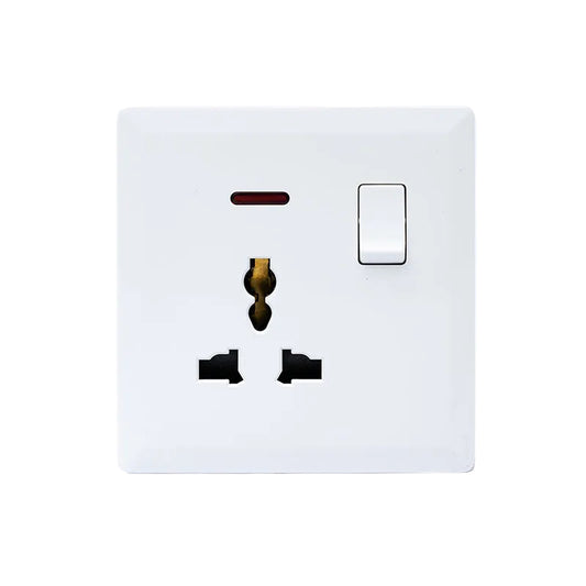 Switched 3 Pin Universal Socket With Neon (White) - #S7015W