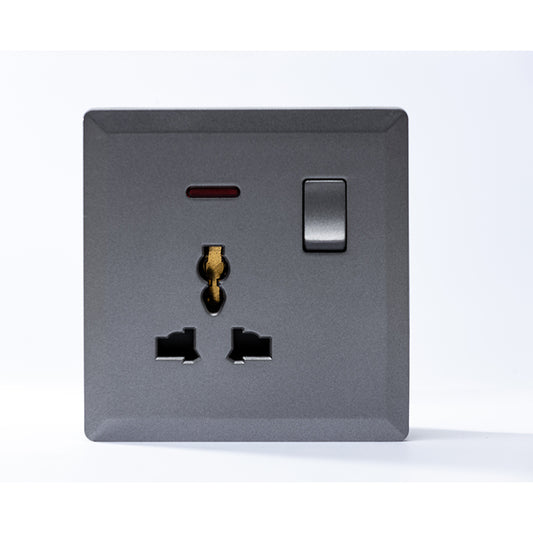 Switched 3 Pin Universal Socket with Neon (Silver) - #S7.0-015S