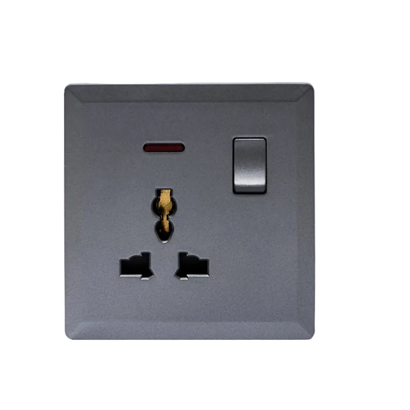 Switched 3 Pin Universal Socket with Neon (Silver) - #S7.0-015S