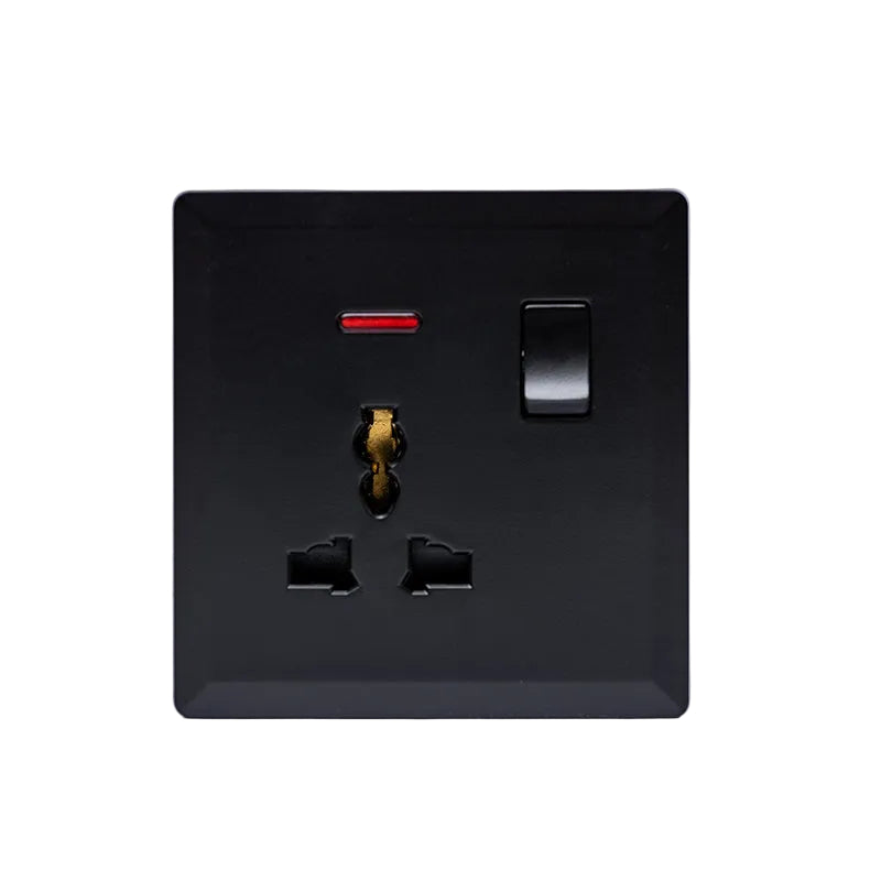 Switched 3 Pin Universal Socket with Neon (Black) - #S7.0-015B