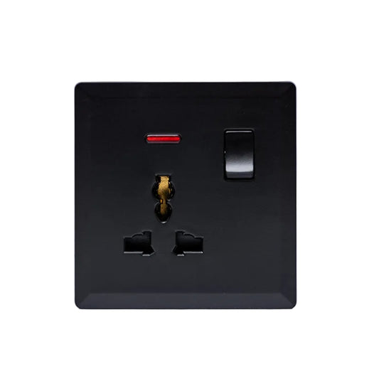 Switched 3 Pin Universal Socket with Neon (Black) - #S7.0-015B