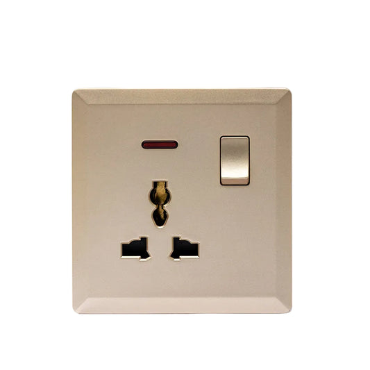Switched 3 Pin Universal Socket With Neon (Gold) - #S7.0-015G