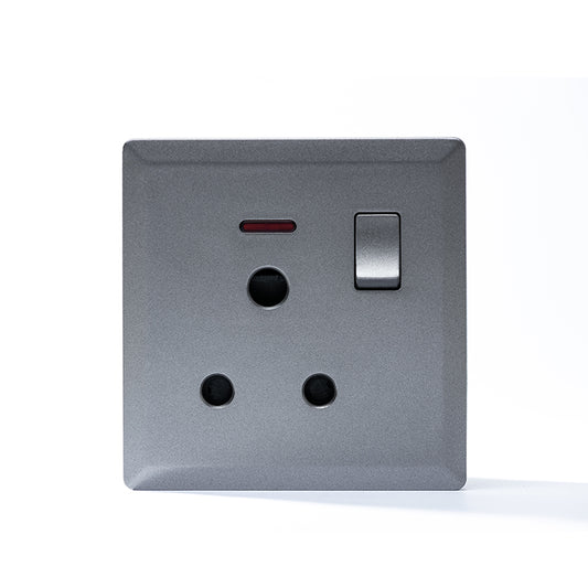 Switched 15A Socket with Neon (Silver) - #S7.0-018S