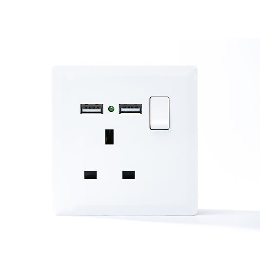 Switched 13A Socket With 2 USB Port (White) - #S7.0-031W