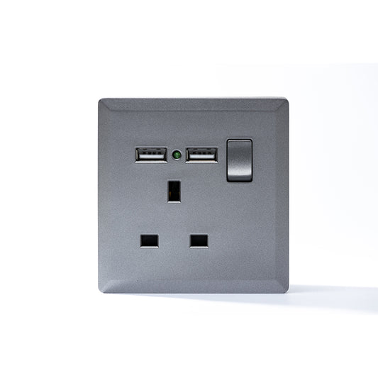 Switched 13A Socket with 2 USB Port (Silver) - #S7.0-031S