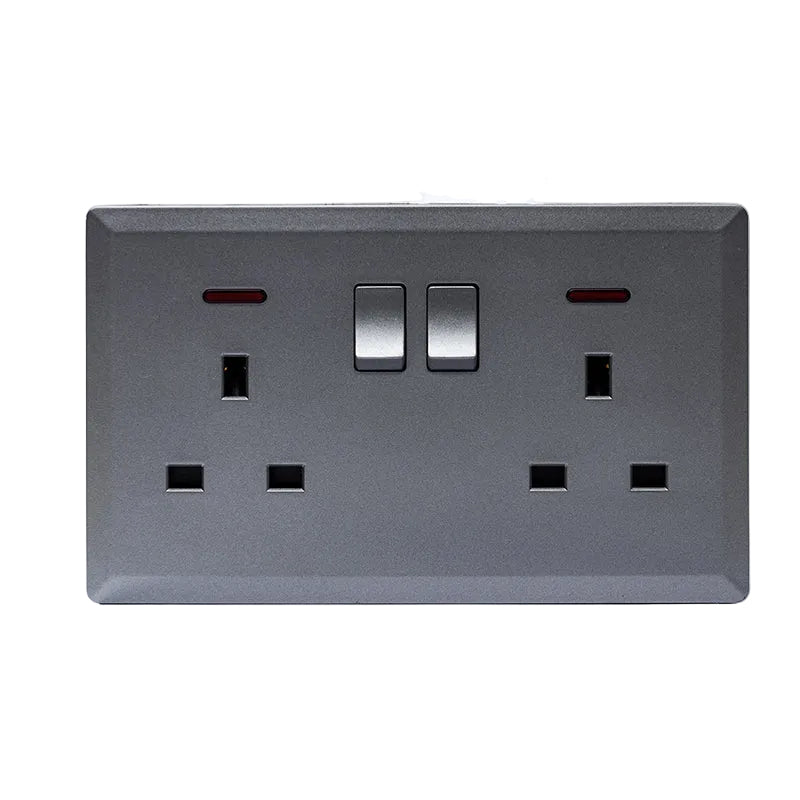 Switched Double 13A Socket with Neon (Silver) - #S7.0-045S
