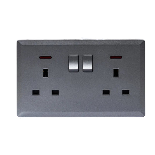 Switched Double 13A Socket with Neon (Silver) - #S7.0-045S