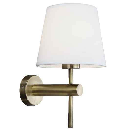 Antique Metal, Fabric Shade Wall Lt White E27 #WB277 ANTIQUE