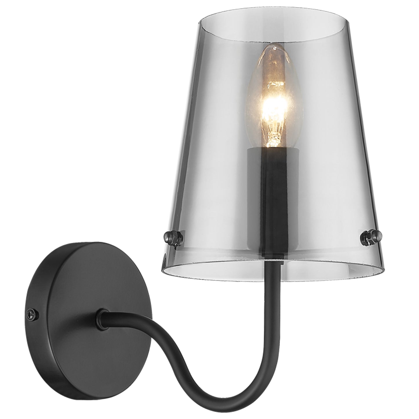 Metal Wall Light with Smoky Glass Shade E14 #WB899/1 MATT BK