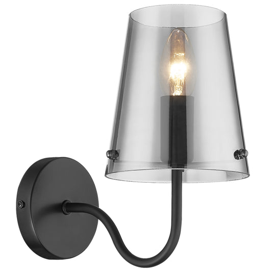 Metal Wall Light with Smoky Glass Shade E14 #WB899/1 MATT BK