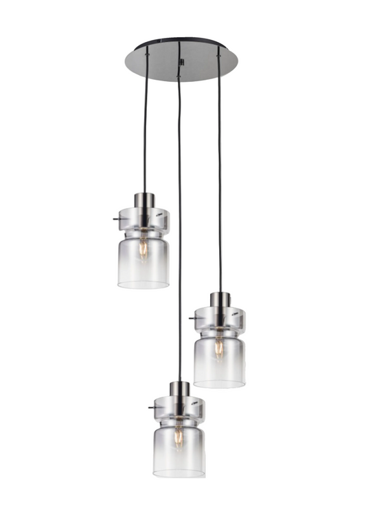 Principina 3-Light Round Pendant Lamp with Black Braided Cables #ZV22077-3A