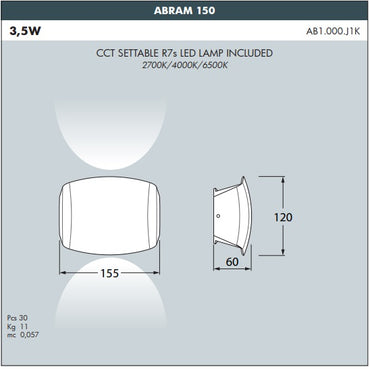 abram150 Wall Light drawing of dimension