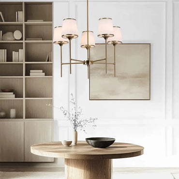 Metal, White Glass Shades 5 Lt Ceiling Brass E14 #CH707/5 BRASS