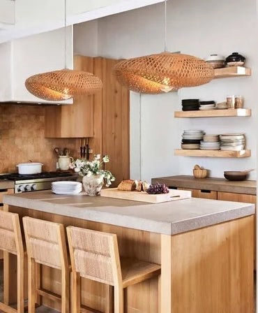 40W Wood, Bamboo Pendant Natural E27 800mmᶲ #PEN260 NATURAL