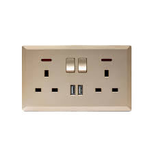 13A Double Socket Switch with 2 USB Port Gold #S7048G
