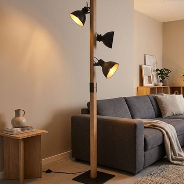 Metal and Wood Standing Lamp Black E27 #SL413 BLACK