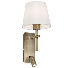 Metal Wall Bracket w White Fabric Shade #WB280 ANTIQUE