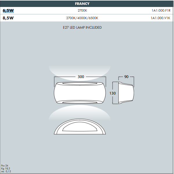 BERTA Ceiling/Wall Light Bulkhead - #1B2.000B