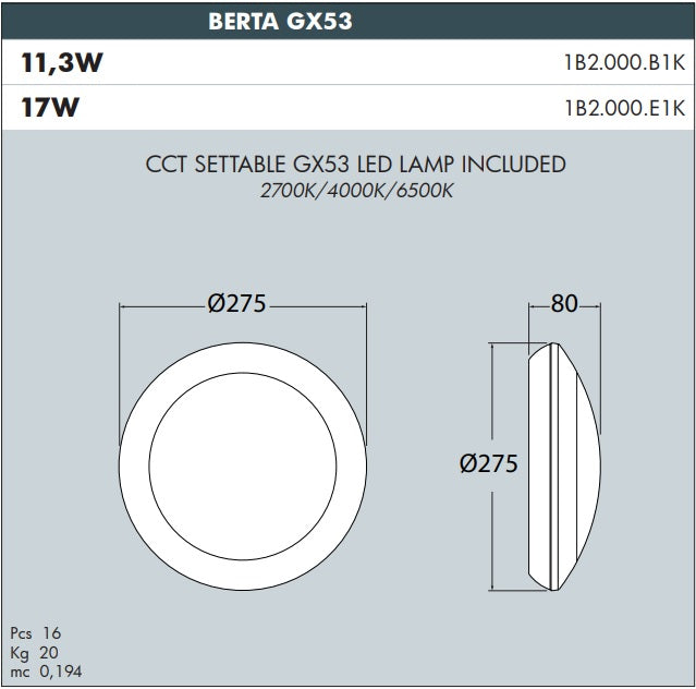 BERTA Ceiling/Wall Light Bulkhead - #1B2.000B