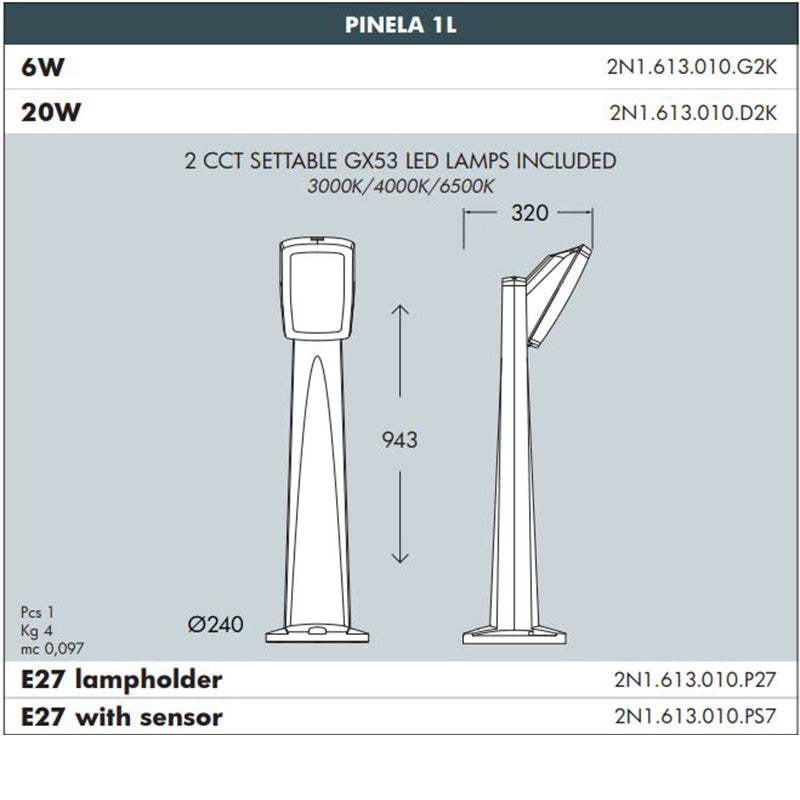 PINELA Standard Garden Bollard - #2N1.613