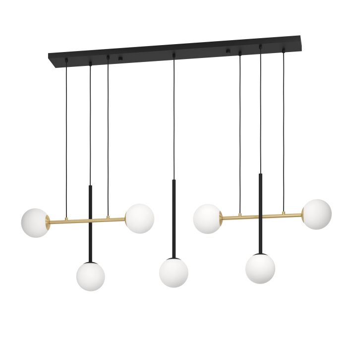 PAZ Steel, Opal Glass 6 Lt Pendant Bk, Brass White  E14  #390178