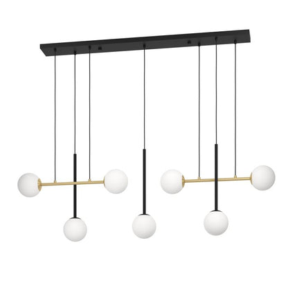 PAZ Steel, Opal Glass 6 Lt Pendant Bk, Brass White  E14  #390178