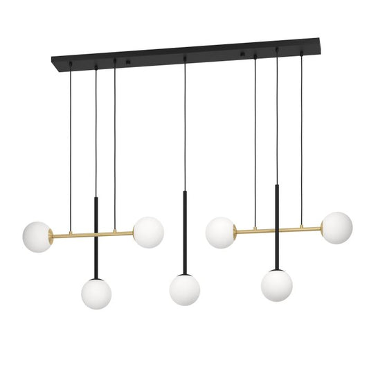 PAZ Steel, Opal Glass 6 Lt Pendant Bk, Brass White  E14  #390178