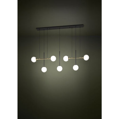 PAZ Steel, Opal Glass 6 Lt Pendant Bk, Brass White  E14  #390178