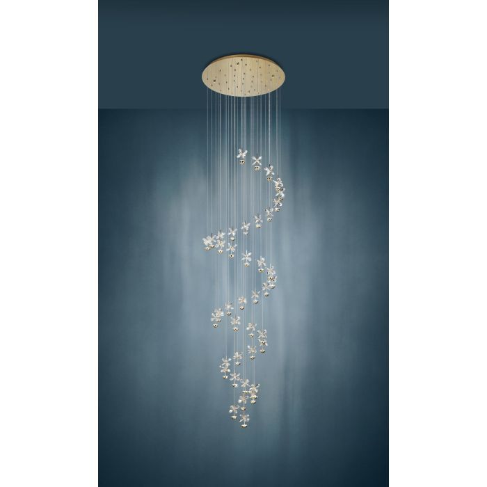 PIANOPOLI 3 Glass, Crystal Pendant Brass 3340mm #390311