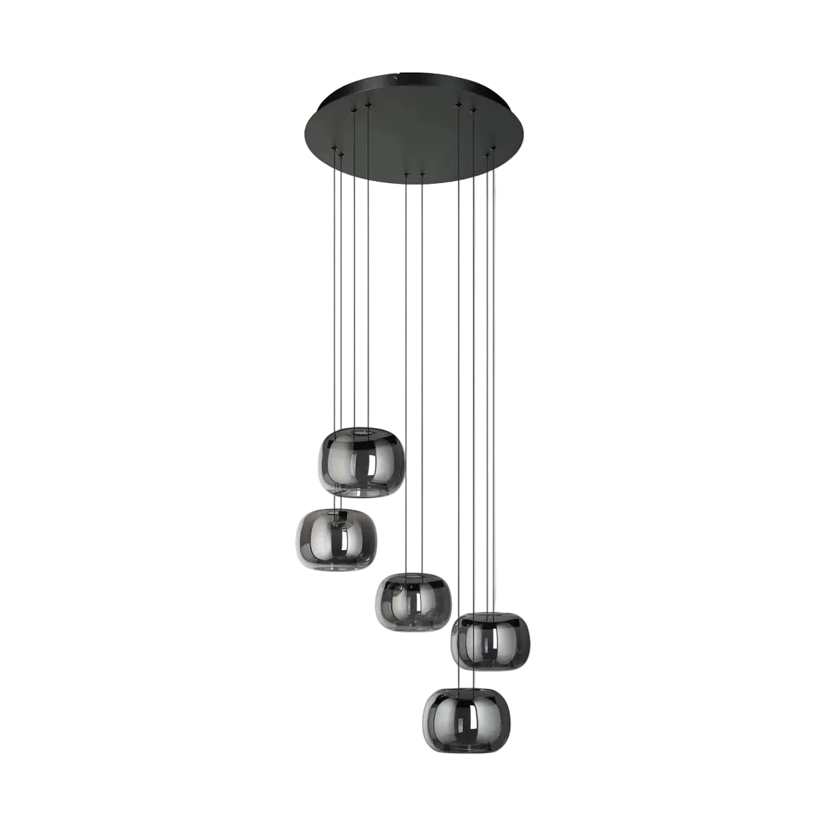 HORTUNAS Smoked Glass 5 Lt Pendant Black #390434