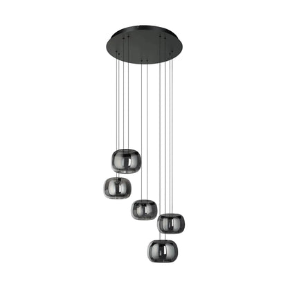 HORTUNAS Smoked Glass 5 Lt Pendant Black #390434