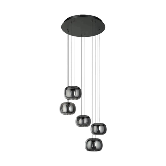 HORTUNAS Smoked Glass 5 Lt Pendant Black #390434