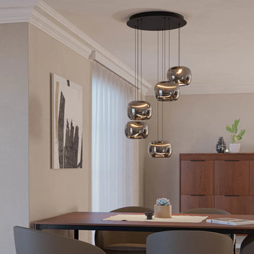 HORTUNAS Smoked Glass 5 Lt Pendant Black #390434