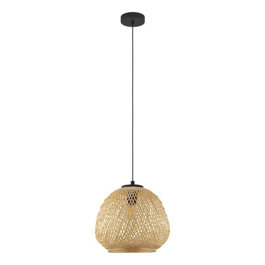 DEMBLEBY Steel, Wood Pendant Black, Natural E27 #43261
