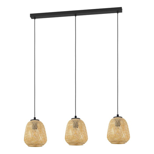DEMBLEBY Stl, Wood 3 Lt Pendant Blk, Natural E27 #43262