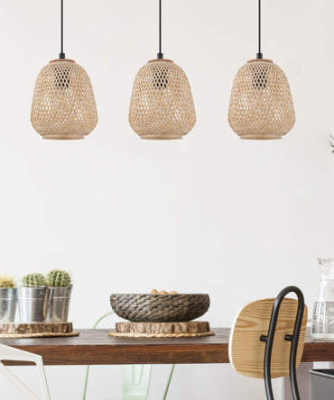 DEMBLEBY Stl, Wood 3 Lt Pendant Blk, Natural E27 #43262