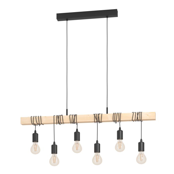 TOWNSHEND 6 Lt Pendant Black, Brown E27 #43513