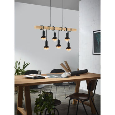 TOWNSHEND 6 Lt Pendant Black, Brown E27 #43513