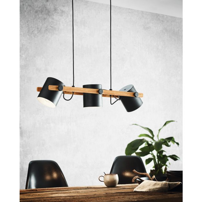 HORNWOOD Stl 3 Lt Pendant Black, Crème E27 #43517