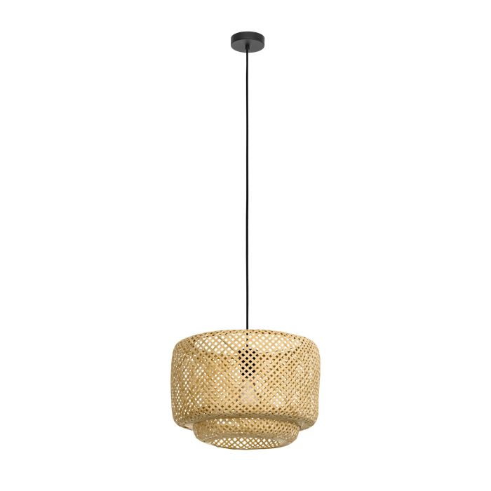 HETTONLE Steel, Wood Pendant Black Natural E27 #43868