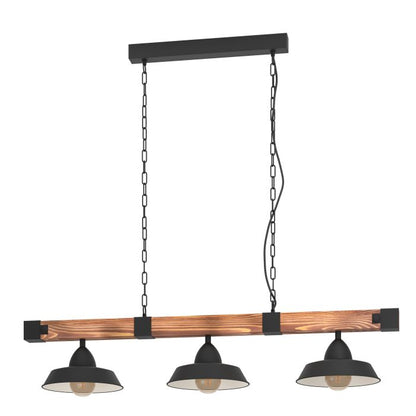 OLDBURY Stl 3 Lt Pendant Blk, Brown Rustic E27 #44086