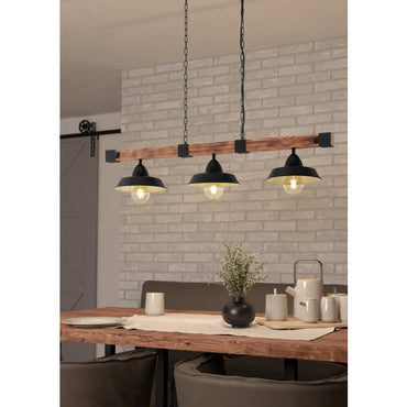 OLDBURY Stl 3 Lt Pendant Blk, Brown Rustic E27 #44086