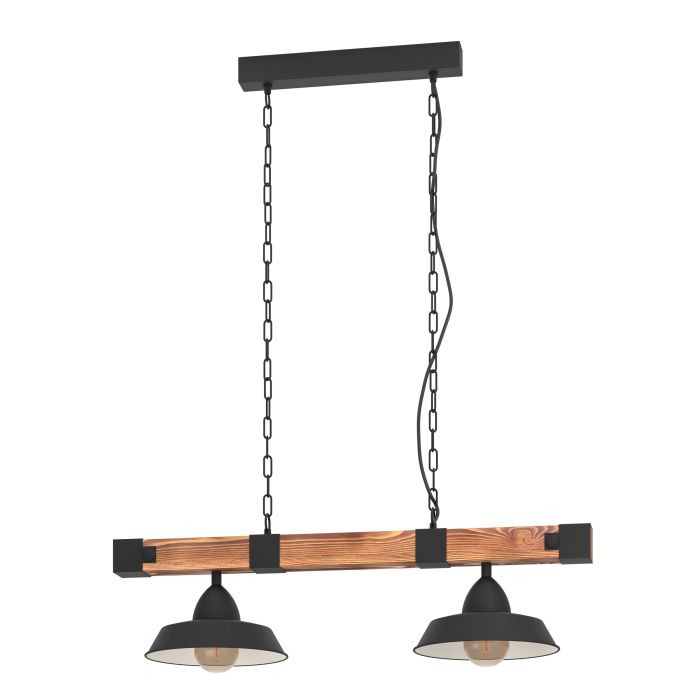 OLDBURY Stl 2 Lt Pendant Blk, Brown Rustic E27 #44085