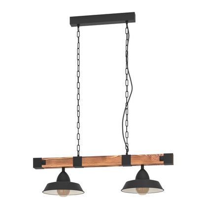 OLDBURY Stl 2 Lt Pendant Blk, Brown Rustic E27 #44085