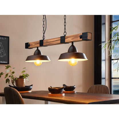 OLDBURY Stl 2 Lt Pendant Blk, Brown Rustic E27 #44085