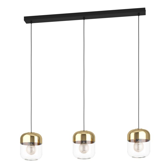 MARYVILLA Stl, Glass 3 Lt Pendant Clear, Gold E27 #900551