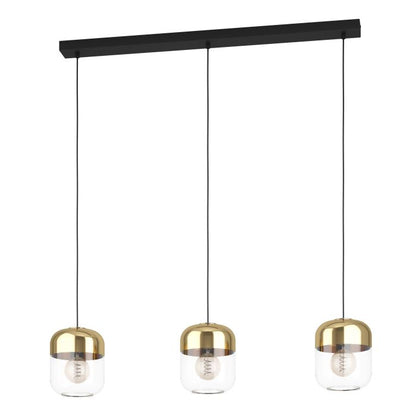 MARYVILLA Stl, Glass 3 Lt Pendant Clear, Gold E27 #900551