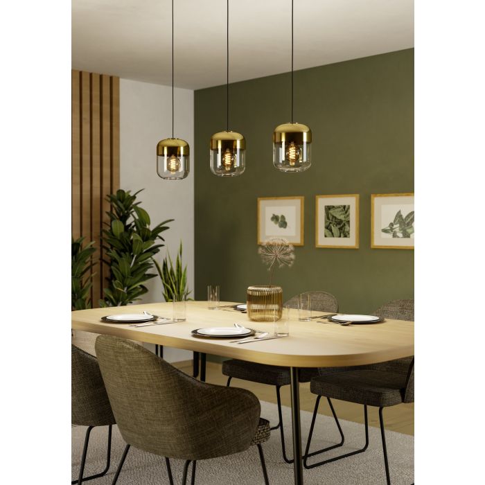 MARYVILLA Stl, Glass 3 Lt Pendant Clear, Gold E27 #900551