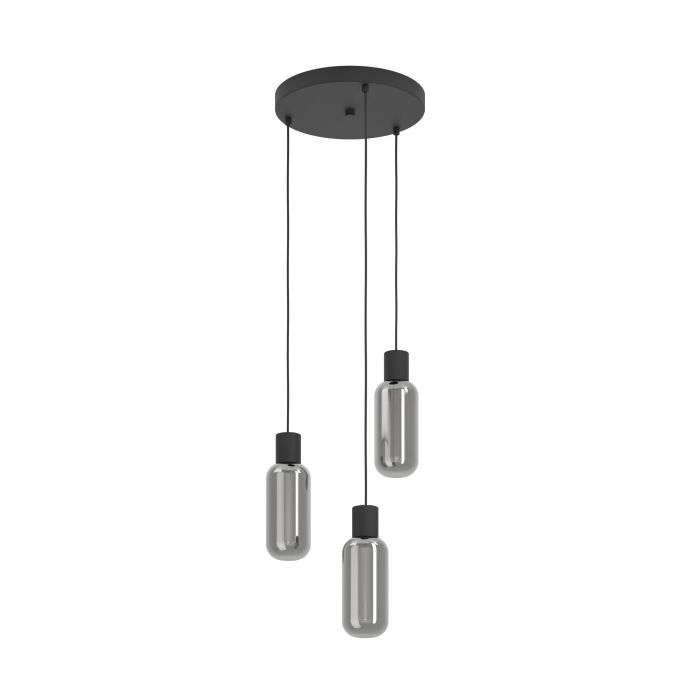 MAIONE Glass 3 Lt Pendant Black, Grey E27 #901004